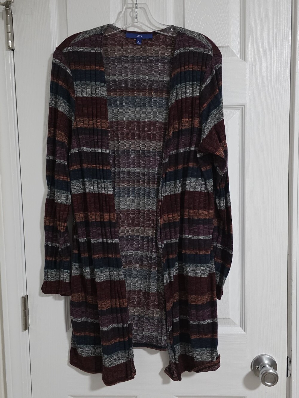 Apt. 9 Womens XL Multi Striped Knit Open Front Long Sleeve Duster Cardigan